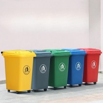 야외분리수거쓰레기통 30L 50L 학원 학교 공원 원룸 재활용 일반 쓰레기 처리함, 30L 바퀴형 블루+60x80cm롤