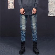 프리미엄 빈티지 슬림 일자 스판 빅사이즈 라이더 중청 오토바이 남자청바지 카고바지