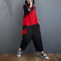 여자 연예인 멜빵 바지 점프수트 빨간 통큰 데님 보세 키큰 프릴 여성 와이드 빈티지 플라워 도트 특이한