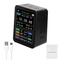 공기측정기 Tuya 와이파이 지능형 공기질 검출기 PM2.5 CO2 TVOC HCHO 온도 습도 6 In 1 앱 리모트보기, Black