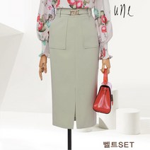 윈(une)[벨트set]럭셔리미디슬릿포켓스커트