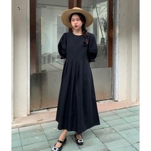 2a 봉봉 루즈핏 펀칭 퍼프 소매 롱 원피스