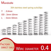 태엽스프링 토션 인장 스프링 10pcs sus304 스테인레스 스틸 압축 와이어 직경 0 4mm 리턴 소형 나선형 리조트 5mm 10mm 20mm 30, 0.4mm, 6mm, 25mm, 10개