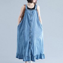 해외4050대 미시 중년여성 빅사이즈 민소매 데님 청원피스