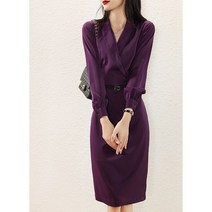 아나운서 원피스 퍼플 기상캐스터 하객룩 첫출근복장 의상 긴팔 여성 피로연 오피스룩 소개팅룩 고급 여자 면접