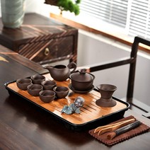 다관 찻잔 풀세트 쿵푸 다기 가정용 사무실 자사 티 컵 다도 멜라민 물을저장 숏 다반 차판 차테이블 654951259, 15 건 10 헤드 블랙 자사 뚜껑