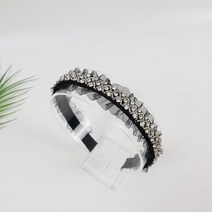 핸드메이드 프릴 벨벳 진주 큐빅 비즈 2.5 cm 얇은 머리띠 헤어밴드