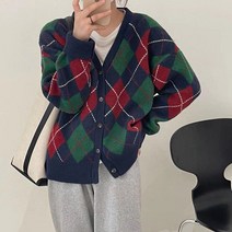 아가일 브이넥 니트가디건