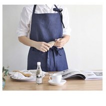 강남콩 롱 앞치마 원피스 면 가정 원예 카페 공예 공방 앞주머니 어깨끈 목걸이형 뒷트임, 네이비