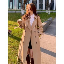 여성트렌치코트 하프트렌치코트 여성봄자켓 솔리드 컬러 더블 브레스트 라펠 트렌치 코트 자켓 여성용 느슨한 윈드브레이커 여성 의류 탑스 가을 겨울