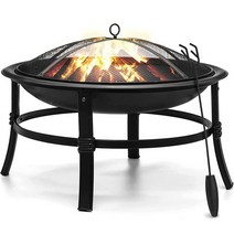SINGLYFIRE 66cm(26인치) 화덕 야외 목재 연소 화덕 그릇 튼튼한 모닥불 화덕 스틸 화덕 파티오 뒷마당 캠핑 데크 피크닉 현관 스파크 스크린 통나무 석쇠
