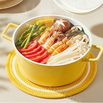 닝타우스 화려한 법랑 냄비 20cm 24cm 원형 주물냄비, 황색