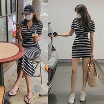 여름용 시크하고 우아한 스타일의 슬림핏 토너멜 원피스