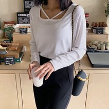 로로텐 스퀘어넥 티셔츠 스판 긴팔 무지 기본핏 여성 빅사이즈