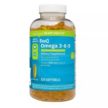 BeeQ 오메가 3-6-9 식이 보충제 (325 ct.) 심장 및 심혈관 건강을 지원* 눈 증진할 수 있음
