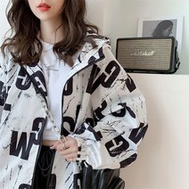 여성 여름 후드집업 바람막이 루즈핏 레터링 포인트 자외선차단 경량 자켓 점퍼 빅사이즈 아우터 A86
