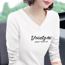 puildaug 면 긴 소매 티셔츠 여성의 가을 큰 느슨한 목 조커 가을 옷 캐주얼 백업 셔츠