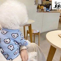 말티즈 비숑 멍브라운 겨울옷 명품 강아지 두꺼운 스웨터 강아지 코키 고양이 옷 가을 겨울, L 6 kg  이내, 코리안 블루