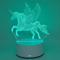 아크릴무드등 수면등 USB충전 무선 7색 컬러변환, 날아라 유니콘+랜덤 아크릴판