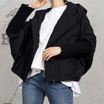 벅시루 여성 골지긴소매 기모 가오리 크롭 후드 집업