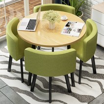 테이블 의자 세트 원형테이블 원목 식탁의자 세트, 원형테이블 초록의자