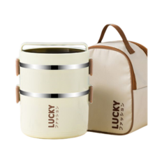 Dimsom 보온도시락 스테인리스 직장인 3단 식기+보온보냉가방, 메탈릭 그레이, 1.5L