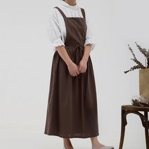 피키픽스 공방 원예 카페 린넨 앞치마 롱스커트, 다크브라운
