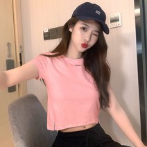 여성 반팔티 티셔츠 슬림 핏 반소매 여자반팔티셔츠 크롭 T 스퀘어 넥 인박카245