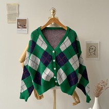 키메라제이 체크 아가일 배색 니트 가디건 2color