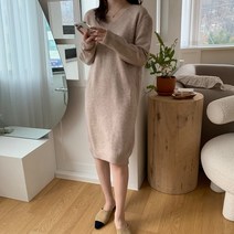 수맘 수엠W 여성 심플 브이넥 원피스 S010 무지니트Vops