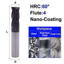 MZG HRC 45 55 65 2 에지 4 플루트 스퀘어 밀링 커터 티타늄 가공 CNC 경질 합금 카바이드 공구 텅스텐 스, 05 4F60C_13 6X6X50L