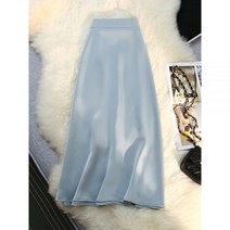 Syiwidii 여성용 실크 새틴 롱 블랙 스커트 우아한 A 라인 지퍼 백 탄성 밴드 한국 패션 럭셔리 미디