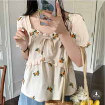 루루뷰티패션 빅사이즈 여성 빈티지 프릴 플라워패턴 스퀘어넥 여름 블라우스 E0167