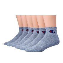 Champion 여성용 양말 더블 드라이 양말 크루 발목 및 노 쇼 6팩 화이트., Ankle, Grey