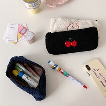 더블엠 체리파우치 뽀글이필통 곰돌이 펜슬케이스, 스마일