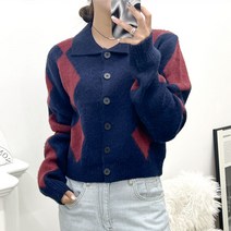 빅카라 아가일 크롭 가디건 비스코스 2종