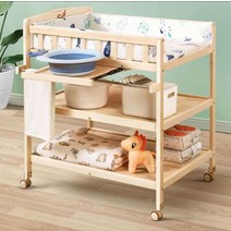 원목 기저귀 갈이대 신생아 스탠드 이동식 바퀴 교환, 3단(원목파티션)+사이드패널