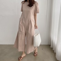 맞주름 7부팬츠 반팔 퍼프소매 점프수트