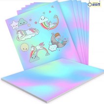 홀로그램 A4 용지 인쇄 프린터 출력 블링블링 반짝이 화려한 도무송 장식물 안내문 스티커 다꾸 탑꾸 푼꾸 꾸미기 이름표 명찰 랩핑 유리 장식 거울 아이방 유치원 카페 어린이집, D 스타