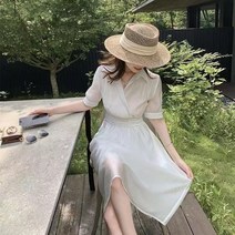 ANKRIC 여름 롱원피스 퍼프 반팔 귀여움 쿨 원피스