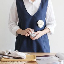 날씬한 A라인 원피스 꽃 장식 코사지 앞치마 공방 목공 어린이집선생님 미술용 조끼형 유치원, 네이비