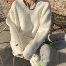 SJW 봄가을 여성 니트 무지 브이넥 골지 긴팔 스웨터 상의 풀오버 빅사이즈 6가지 컬러