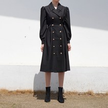 PLUVIA 카라 더블버튼 셔링소매 가을 긴팔 원피스 자체제작