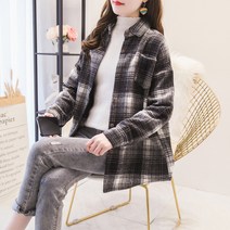 NEW 도톰한 모직 여성 상의 오버핏 체크 남방 봄 가을 겨울용으로 적합합니다 24종 타입 20221022