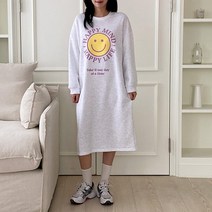 퍼니걸스 5902 라운드 스마일 나염 프린팅 기모 롱 원피스 여성의류