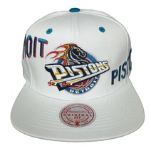 NBA 스냅백 엔비에이 Detroit Pistons Mitchell & Ness Snapback Cap 3D Logo Word Wrap White Hat NWT