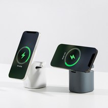 루엠 2in1 폴더블 맥세이프 고속 무선 충전기 거치대 With 블루투스 스피커 아이폰 에어팟 갤럭시 버즈 호환, 파워튜브 맥스테이션 그레이, 1개