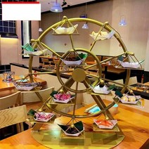 디저트 마카롱 회전 트레이 베이커리 진열대 일식초밥, 블랙+골드 6단(소형) 40x20x높이50cm