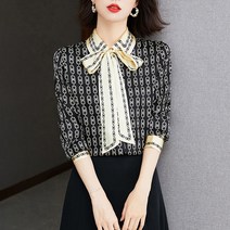 [바니드] 여성스러운 봄 가을 신상디자인 고급 리본 매듭 체인블라우스 0079