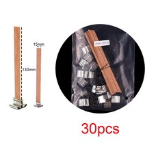캔들워머 악세사리 나무 천연 캔들 심지 클립 베이스 30 개 양초 공예 간장 파라핀 왁스 굽기 무연 제작 용, 08 15X130mm